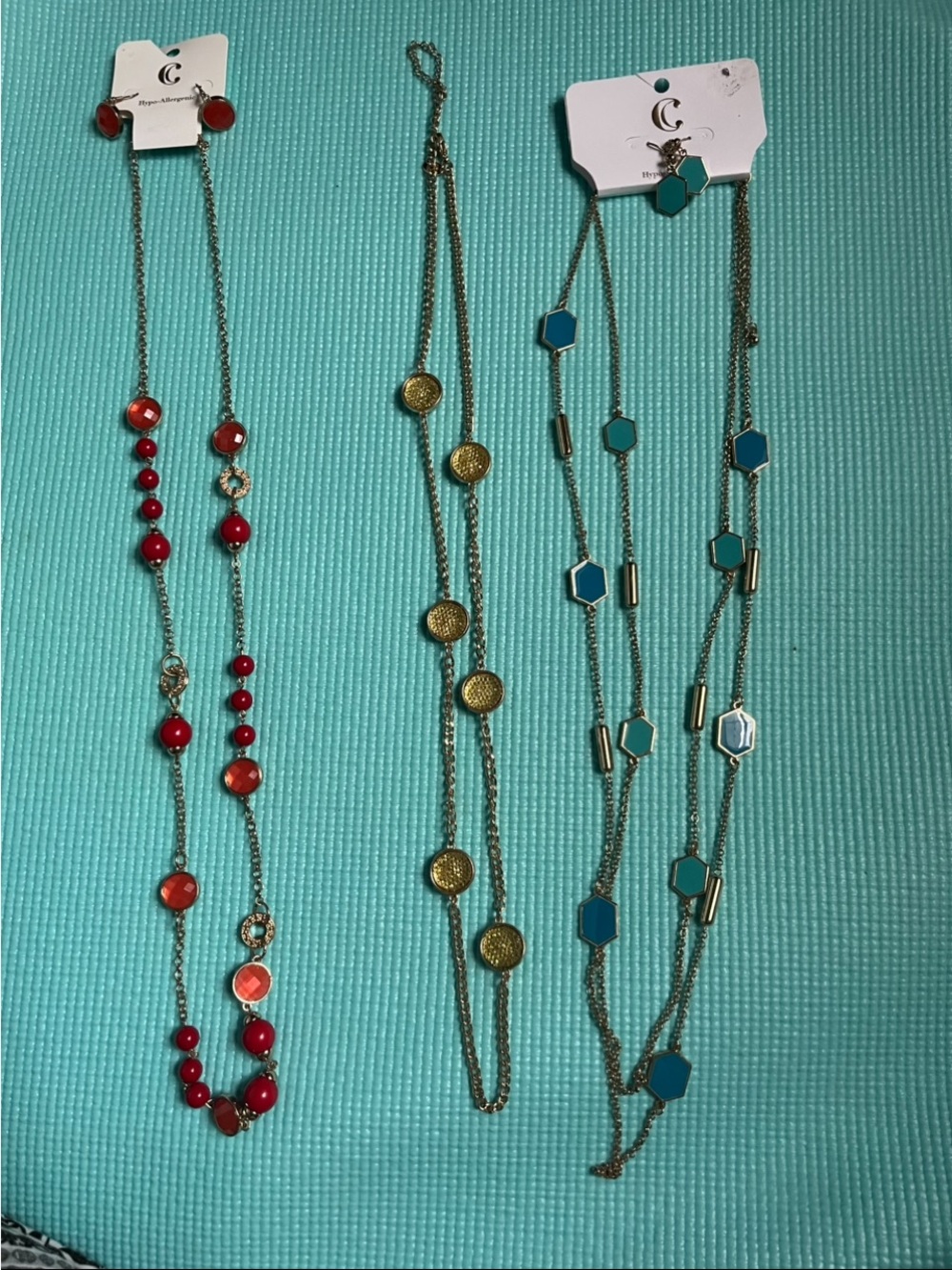 Charming Charley Brand Women's Triple Necklace Set - Red, Gold & Blue Accents